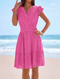 PRETTYGARDEN Women's Summer Sundresses Eyelet Cap Sleeve V Neck Short Boho Wedding Guest Dress Beach Vacation Clothes PRETTYGARDEN