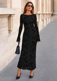 PRETTYGARDEN Women's Floral Bodycon Maxi Dress Fall Elegant Mesh Long Sleeve Formal Wedding Guest Cocktail Dresses