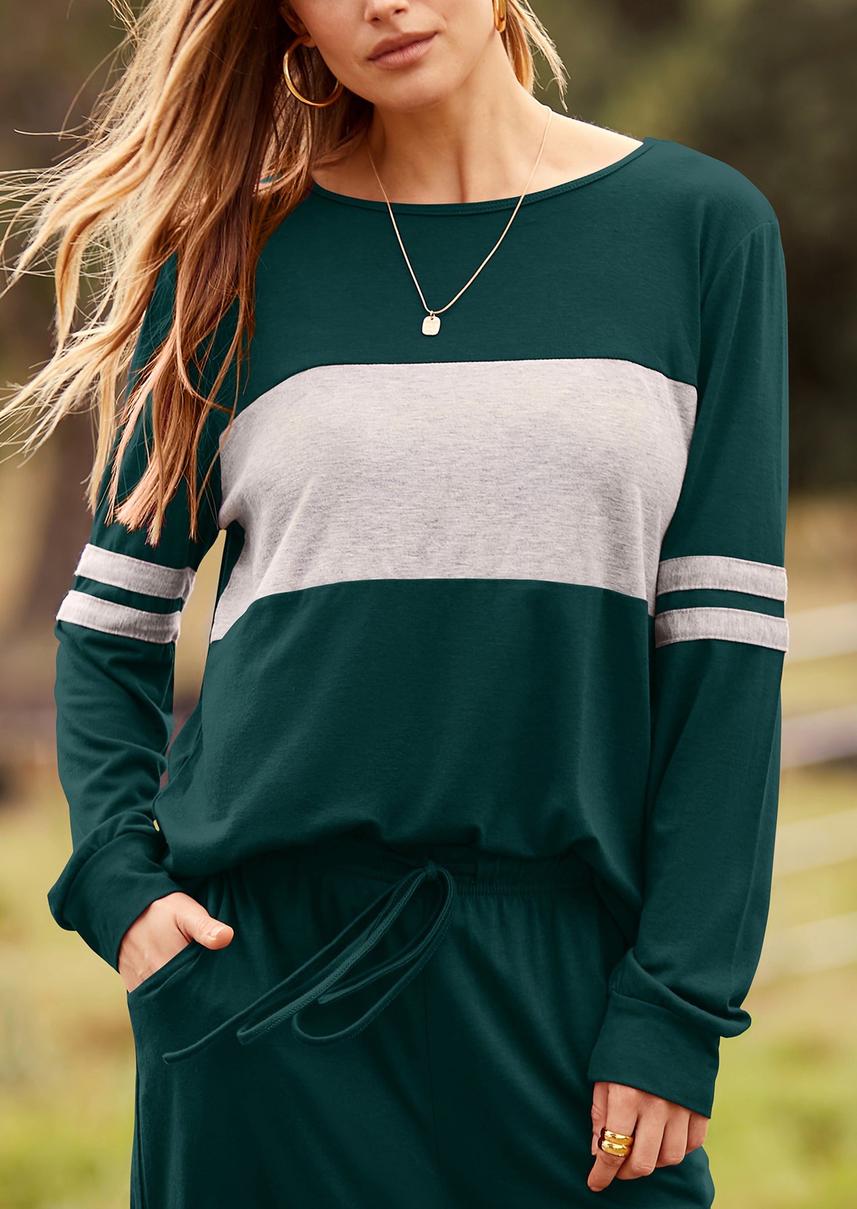 PRETTYGARDEN Women's Color Block 2 Piece Spring Tracksuit Crewneck Long Sleeve Tops Long Sweatpants Outfits Lounge Sets