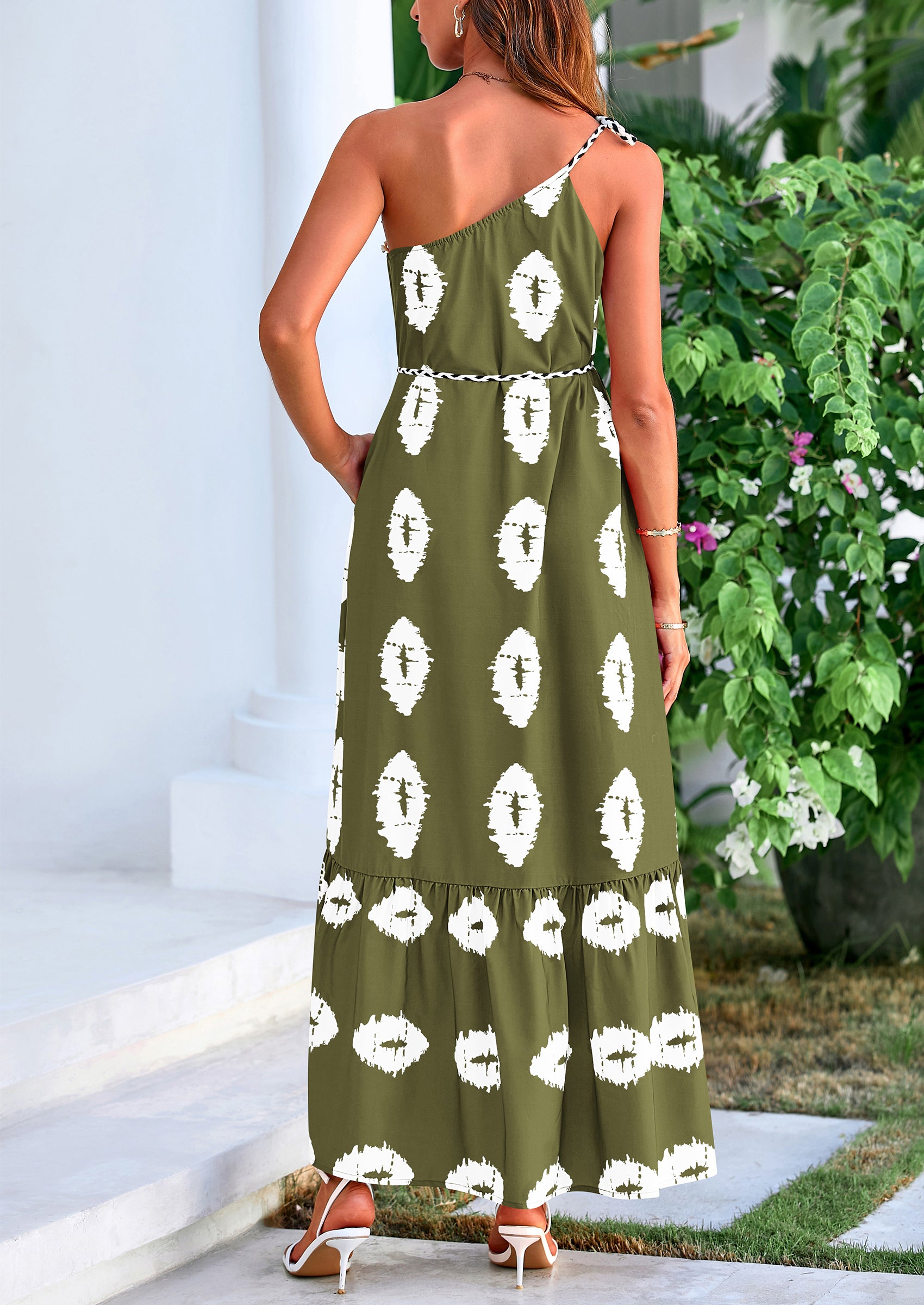 PRETTYGARDEN Women's Summer Maxi Dresses One Shoulder Printed Flowy Boho Beach Vacation Long Sundress