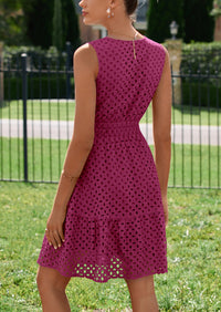 PRETTYGARDEN Women's Summer Dresses Sleeveless V Neck Eyelet Hollow Out Swing A Line Beach Vacation Sun Dress