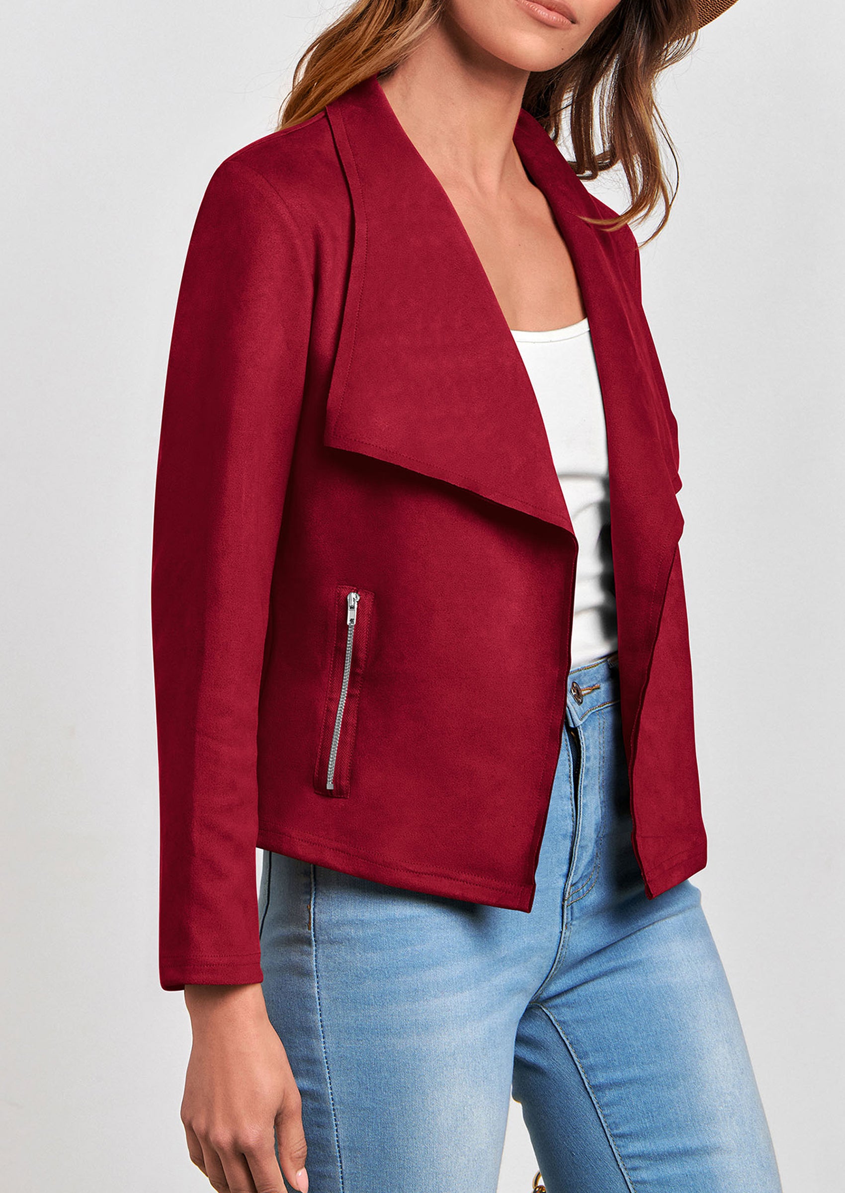 PRETTYGARDEN Women's Faux Suede Jackets Fashion Fall Clothes Long Sleeve Open Front Cropped Coat Outwear