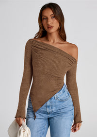 PRETTYGARDEN Women's Spring Long Sleeve Y2K Crop Top Trendy Off Shoulder Asymmetrical Fitted Knit Tee Shirts Going Out Tops