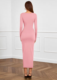 PRETTYGARDEN Women's Fall Wedding Guest Cocktail Midi Dresses Elegant Long Sleeve Bodycon Ruched Dress Fashion Clothing