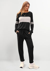 PRETTYGARDEN Women's Color Block 2 Piece Spring Tracksuit Crewneck Long Sleeve Tops Long Sweatpants Outfits Lounge Sets