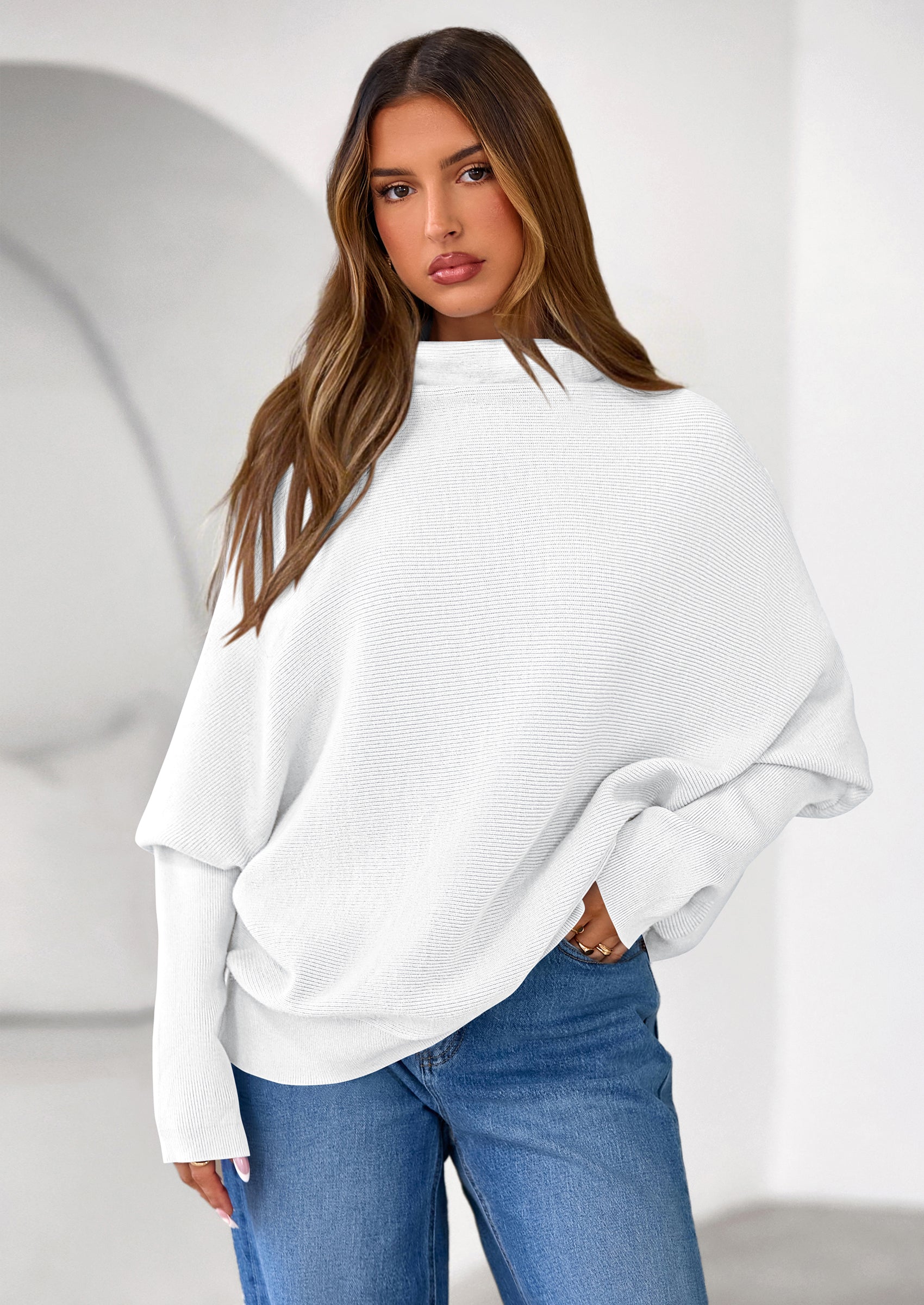 PRETTYGARDEN Womens Sweaters Fall Fashion Casual Loose Turtleneck Batwing Long Sleeve Knit Sweater Pullover Tops