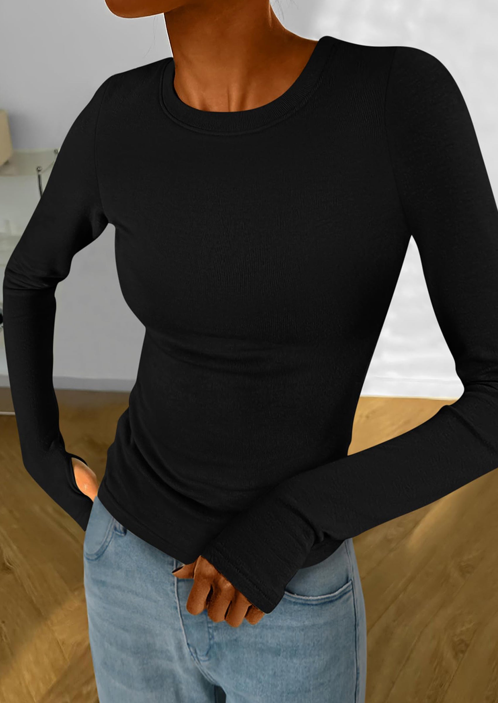 BTFBM Women's Casual Tops Spring Fall Outfits Long Sleeve Shirt Crewneck Workout Stretchy Slim Fit Going Out Top