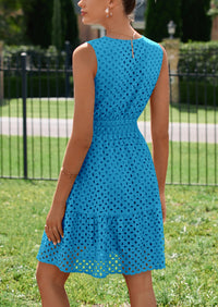 PRETTYGARDEN Women's Summer Dresses Sleeveless V Neck Eyelet Hollow Out Swing A Line Beach Vacation Sun Dress