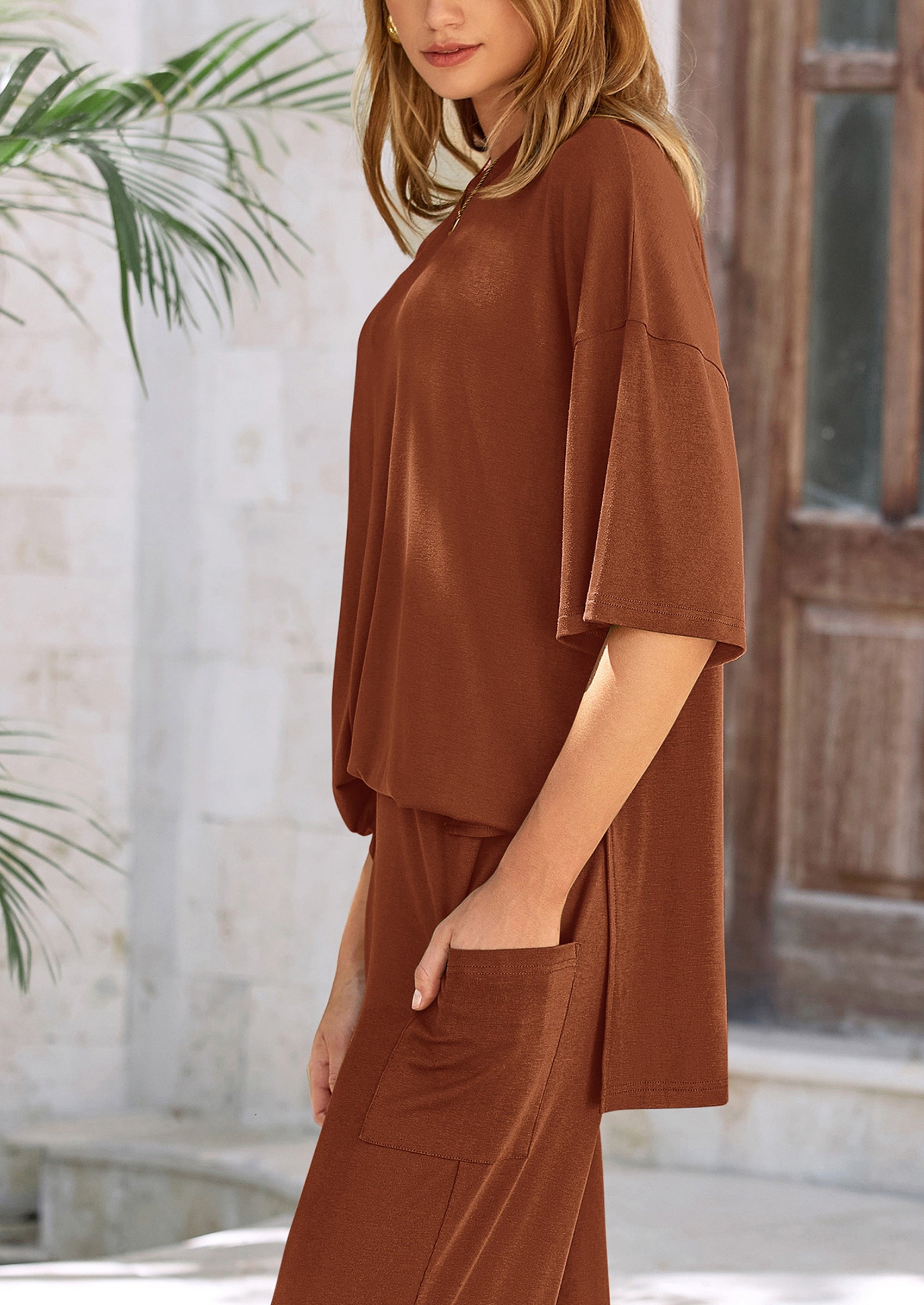 PRETTYGARDEN Women's 2 Piece Outfits Casual Short Sleeve Pullover Tops and Wide Leg Pants Lounge Sets Tracksuits