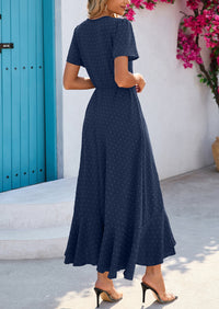 PRETTYGARDEN Women's Summer Maxi Dress Casual Wrap Floral Boho Short Sleeve V Neck Split Ruffle Beach Long Dresses