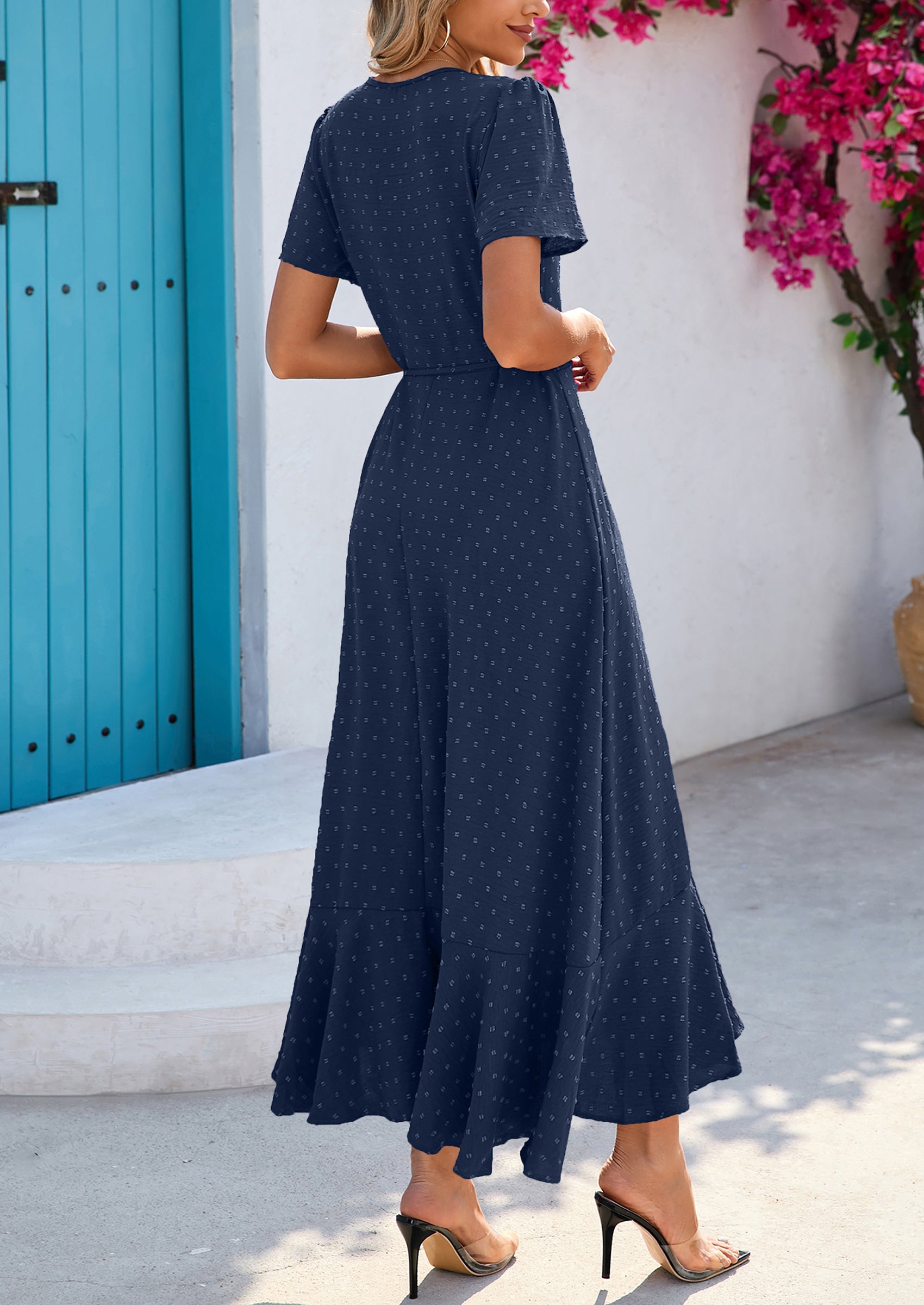 PRETTYGARDEN Women's Summer Maxi Dress Casual Wrap Floral Boho Short Sleeve V Neck Split Ruffle Beach Long Dresses