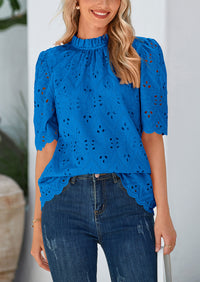 PRETTYGARDEN Womens Summer Tops Trendy Short Sleeve Eyelet Embroidered Dressy Casual Blouse Shirts