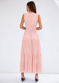 PRETTYGARDEN Summer Dresses for Women Sundresses Sleeveless V Neck Eyelet A Line Flowy Beach Vacation Spring Maxi Dress PRETTYGARDEN