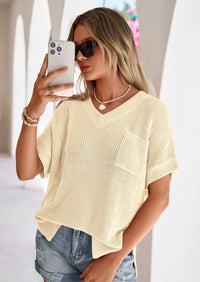 PRETTYGARDEN Women's Spring Short Sleeve Sweaters Lightweight V Neck Casual Going Out Summer T PRETTYGARDEN