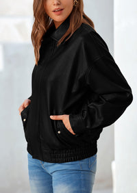 PRETTYGARDEN Women's Faux Leather Motorcycle Jacket Trendy Fall Spring Clothes Oversized Zip Up Winter Coat Outerwear