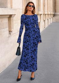 PRETTYGARDEN Women's Floral Bodycon Maxi Dress Fall Elegant Mesh Long Sleeve Formal Wedding Guest Cocktail Dresses