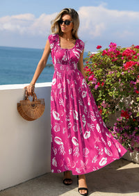 PRETTYGARDEN Women's Boho Maxi Dress Summer Cap Sleeve Long Flowy Beach Vacation Floral Sundresses Spring Resort Wear PRETTYGARDEN