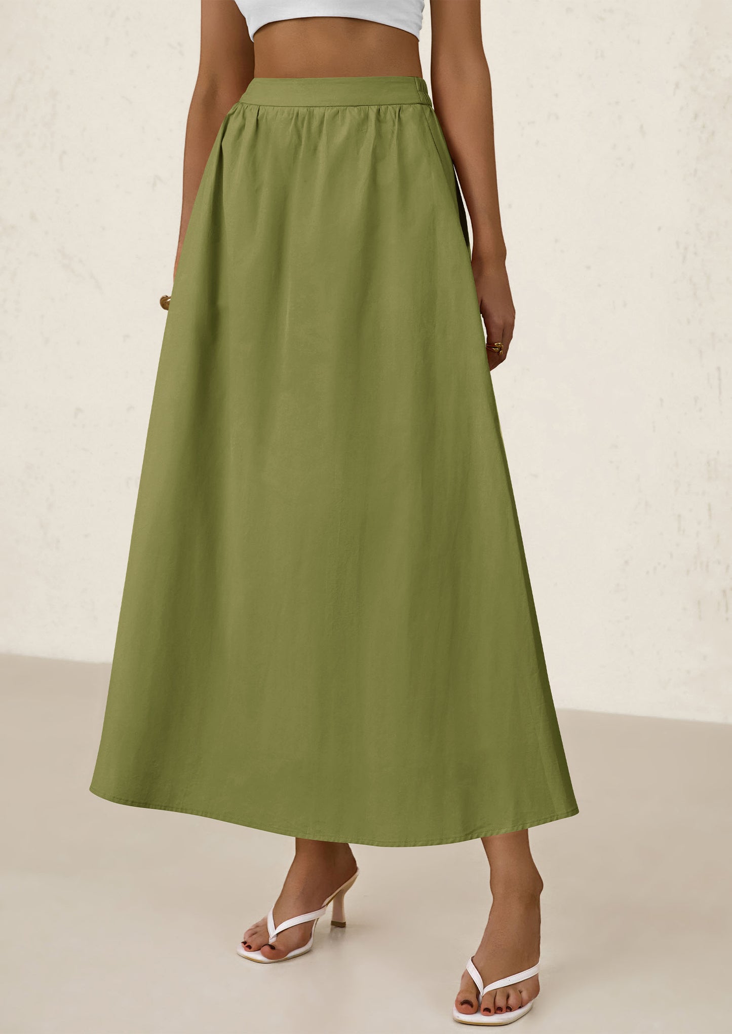 Women's Maxi Skirts 2025 Summer Trendy Ruffle High Waisted Casual Long Flowy Skirt with Pockets