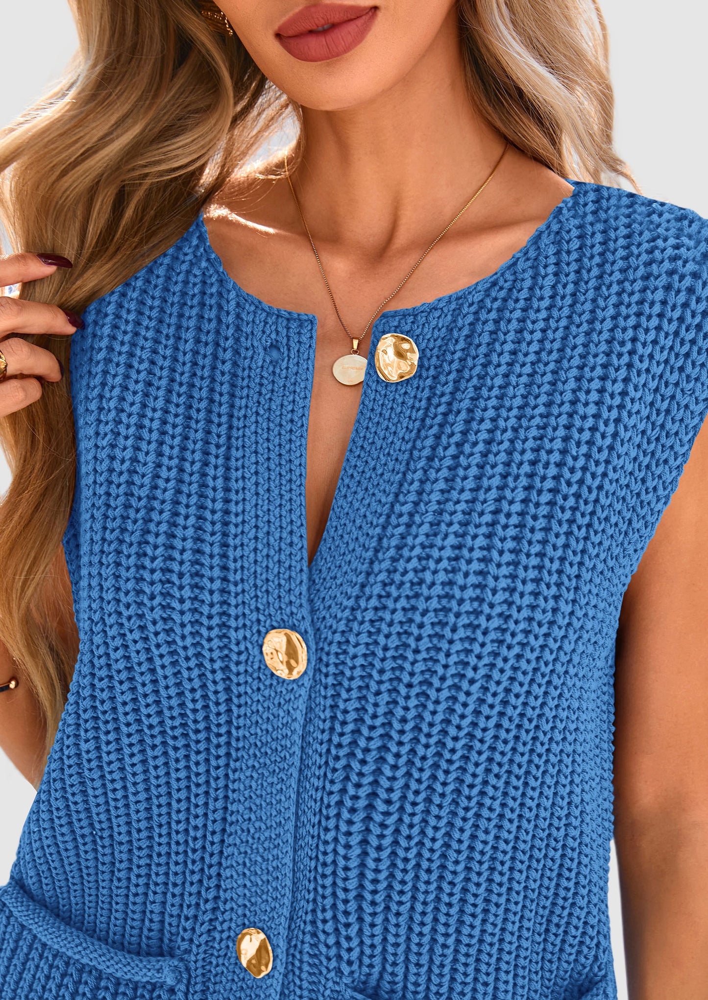 Women's Sweaters Vest 2025 Sleeveless Button Down Cropped Chunky Knit Cardigan Trendy Tank Tops with Pockets