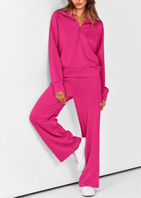 PRETTYGARDEN Women's 2 Piece Outfits Casual Lapel Half Zip Sweatshirts And Wide Leg Pants Tracksuit Sets