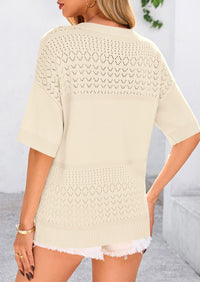 PRETTYGARDEN Women's Short Sleeve Sweater Tops Spring Summer Casual V Neck Ribbed Knit Trendy Eyelet Blouse T Shirts