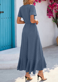 PRETTYGARDEN Women's Summer Maxi Dress Casual Wrap Floral Boho Short Sleeve V Neck Split Ruffle Beach Long Dresses