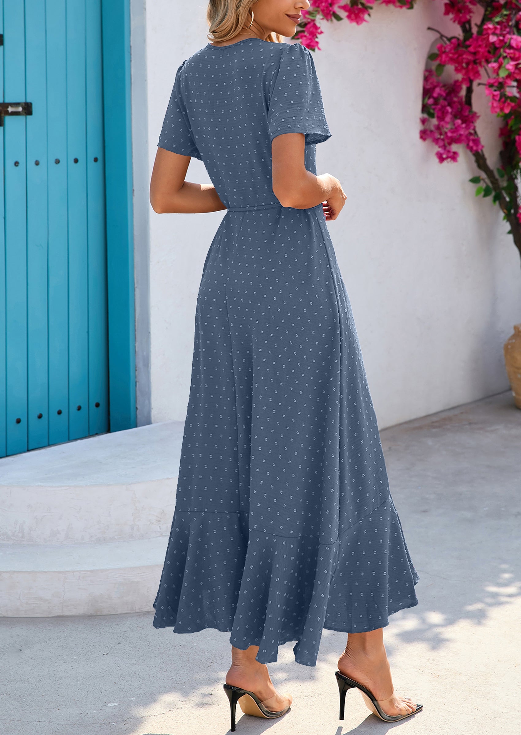 PRETTYGARDEN Women's Summer Maxi Dress Casual Wrap Floral Boho Short Sleeve V Neck Split Ruffle Beach Long Dresses