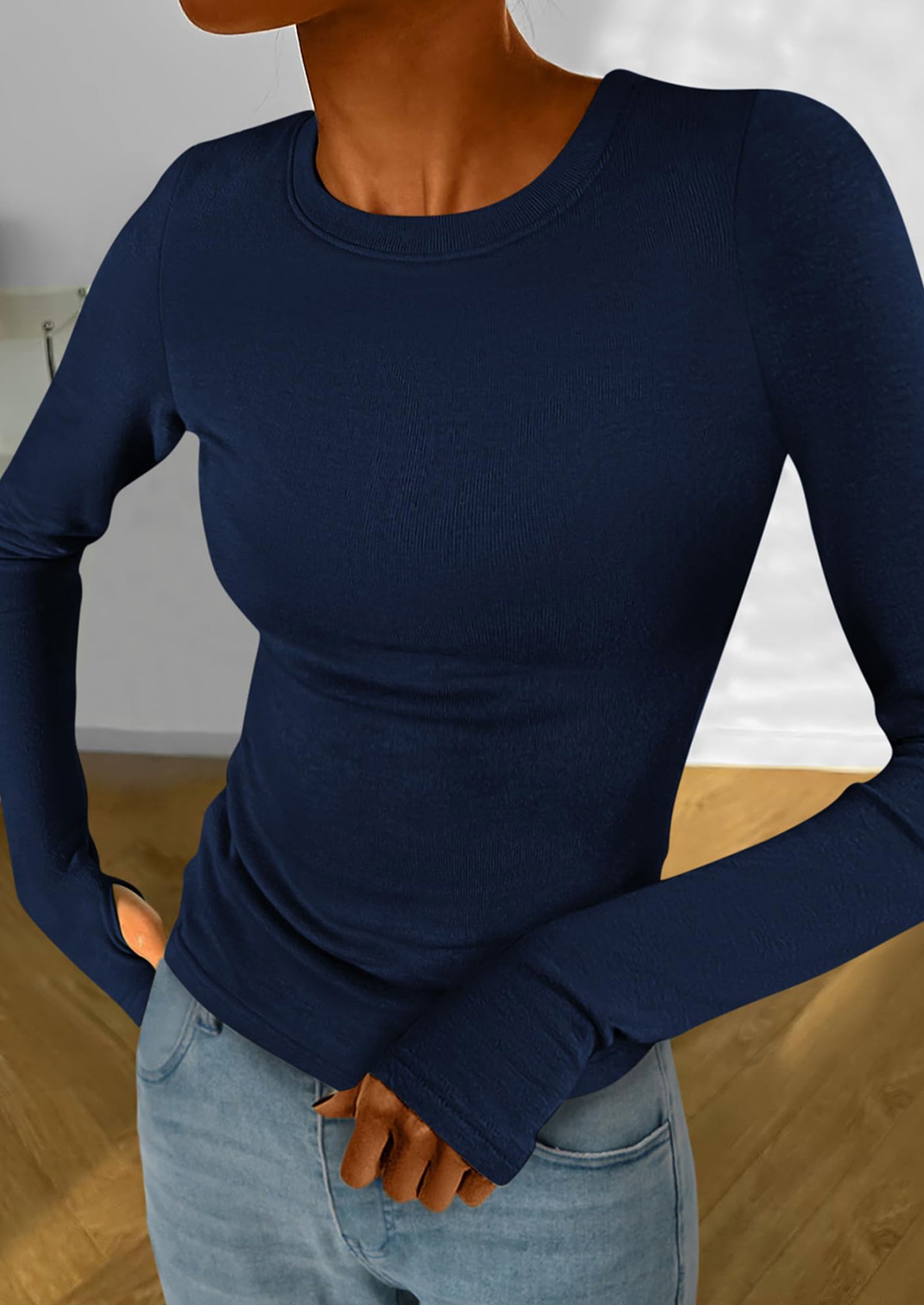 BTFBM Women's Casual Tops Spring Fall Outfits Long Sleeve Shirt Crewneck Workout Stretchy Slim Fit Going Out Top