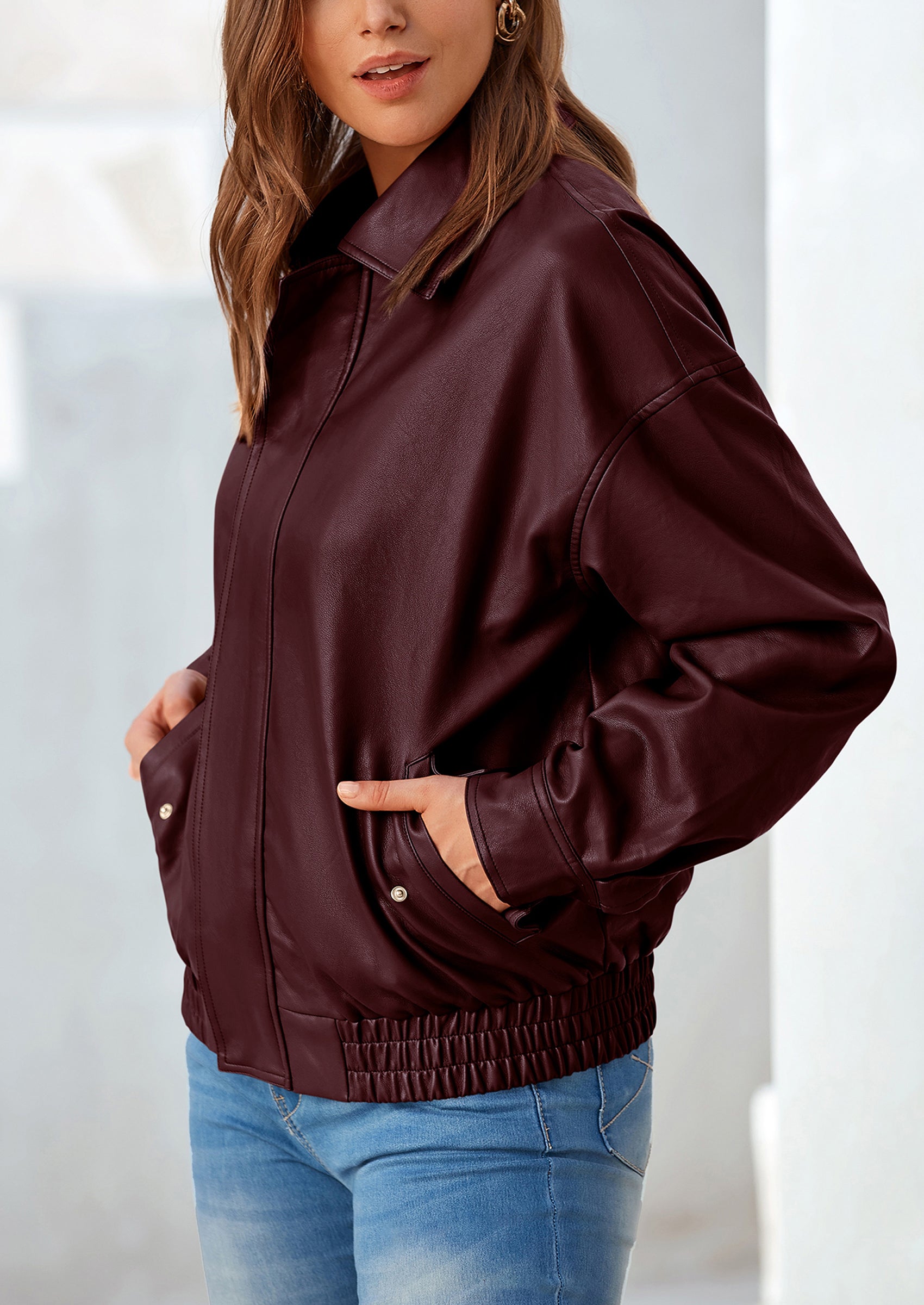 PRETTYGARDEN Women's Faux Leather Motorcycle Jacket Trendy Fall Spring Clothes Oversized Zip Up Winter Coat Outerwear