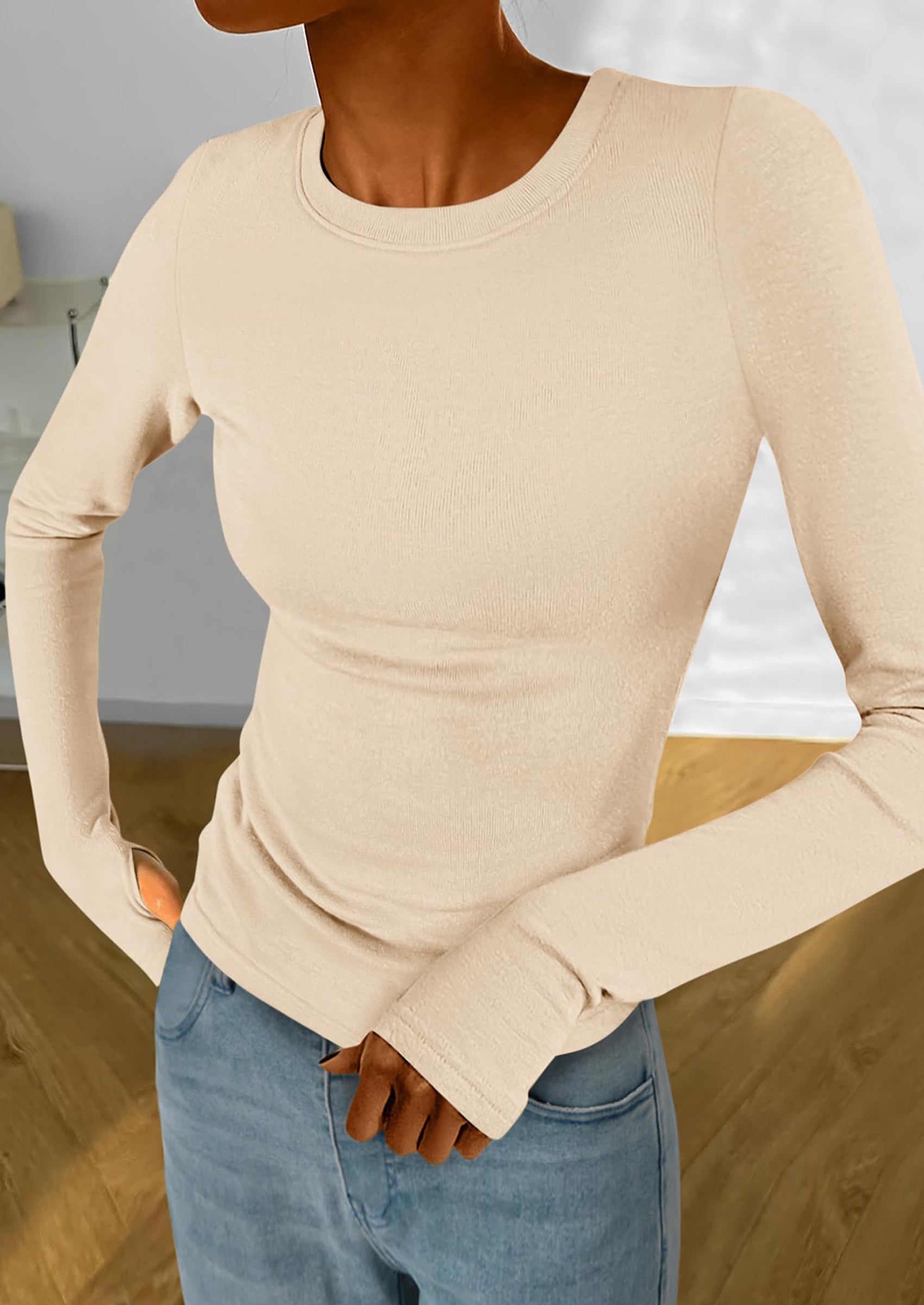 BTFBM Women's Casual Tops Spring Fall Outfits Long Sleeve Shirt Crewneck Workout Stretchy Slim Fit Going Out Top