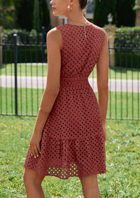 PRETTYGARDEN Women's Summer Dresses Sleeveless V Neck Eyelet Hollow Out Swing A Line Beach Vacation Sun Dress