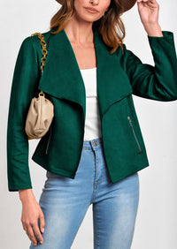 PRETTYGARDEN Women's Faux Suede Jackets Fashion Fall Clothes Long Sleeve Open Front Cropped Coat Outwear