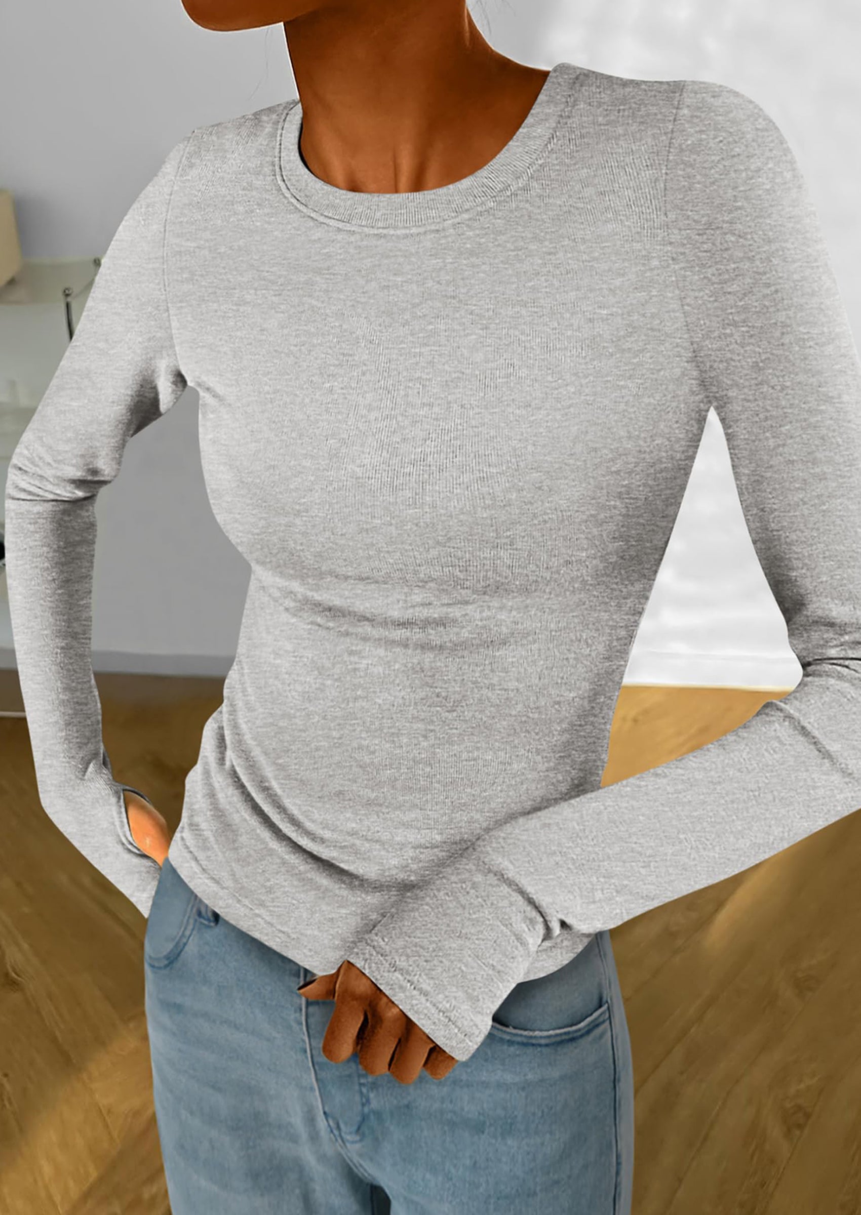 BTFBM Women's Casual Tops Spring Fall Outfits Long Sleeve Shirt Crewneck Workout Stretchy Slim Fit Going Out Top