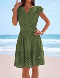 PRETTYGARDEN Women's Summer Sundresses Eyelet Cap Sleeve V Neck Short Boho Wedding Guest Dress Beach Vacation Clothes PRETTYGARDEN