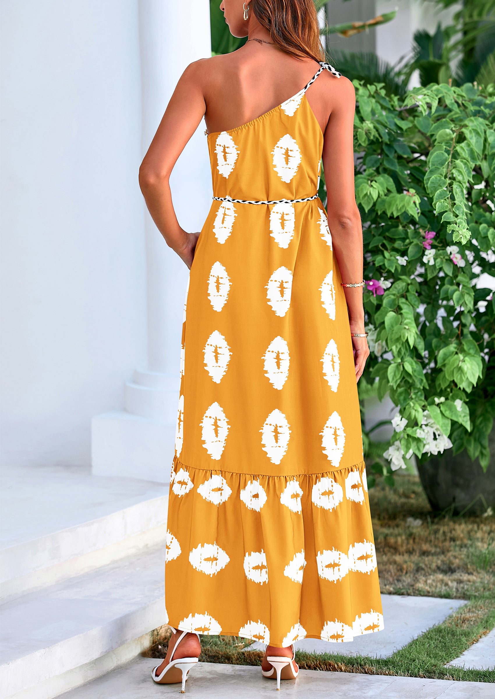 PRETTYGARDEN Women's Summer Maxi Dresses One Shoulder Printed Flowy Boho Beach Vacation Long Sundress