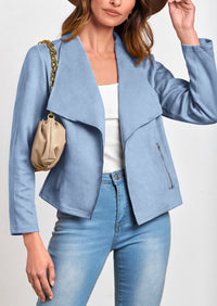 PRETTYGARDEN Women's Faux Suede Jackets Fashion Fall Clothes Long Sleeve Open Front Cropped Coat Outwear