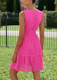 PRETTYGARDEN Women's Summer Dresses Sleeveless V Neck Eyelet Hollow Out Swing A Line Beach Vacation Sun Dress