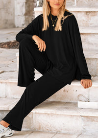 PRETTYGARDEN Women's Two Piece Lounge Sets Matching Long Sleeve Shirts Wide Leg Pants Tracksuits Travel Outfits Fall Clothes