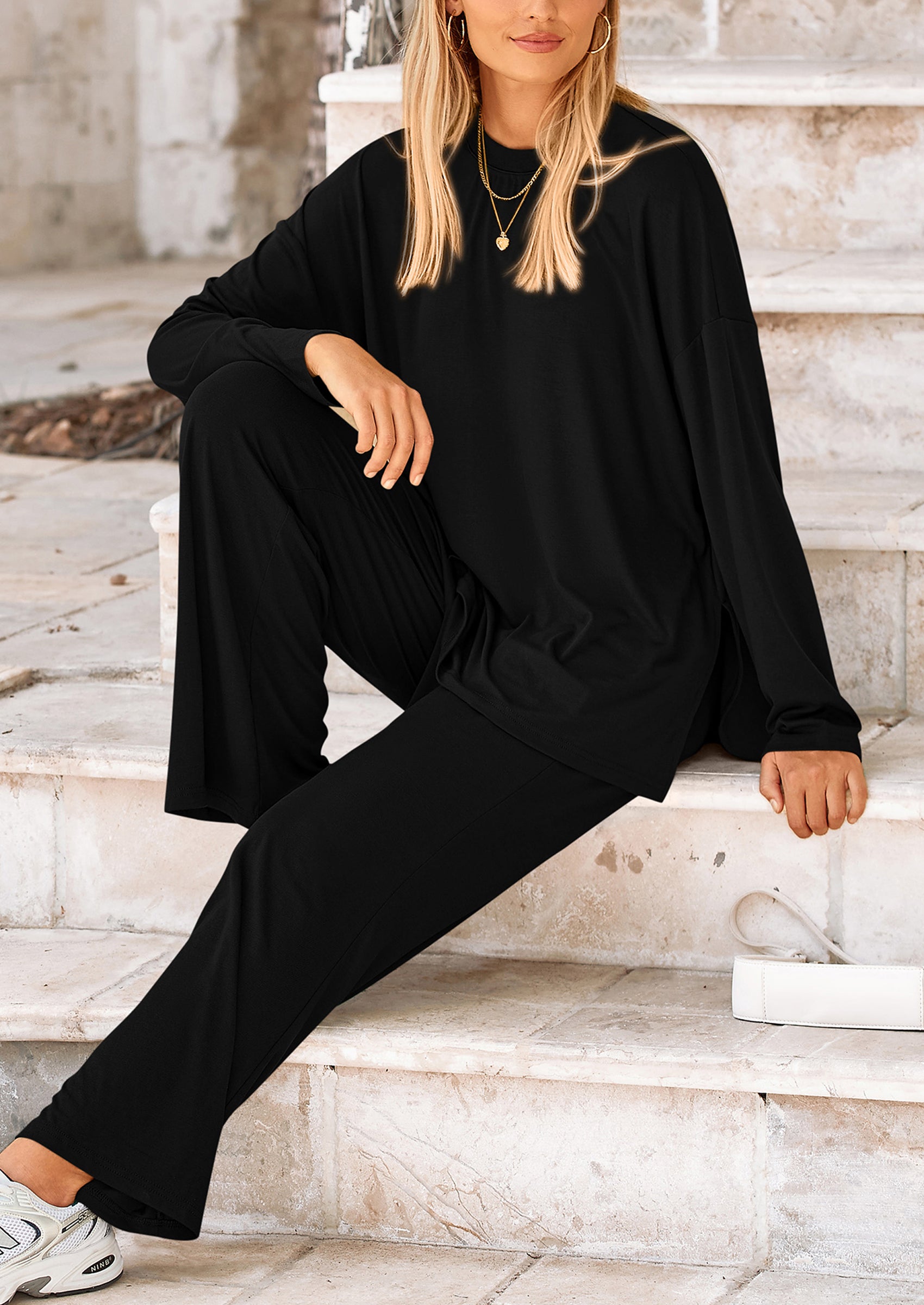 PRETTYGARDEN Women's Two Piece Lounge Sets Matching Long Sleeve Shirts Wide Leg Pants Tracksuits Travel Outfits Fall Clothes