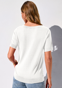 PRETTYGARDEN Womens Short Sleeve Sweater V Neck Trendy Pullover Tops Summer Spring Loose Lightweight Casual Blouse PRETTYGARDEN