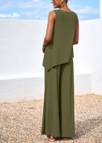 PRETTYGARDEN Women's Two Piece Matching Lounge Sets Asymmetrical Split Tank Tops Wide Leg Pants Summer Outfits Tracksuit