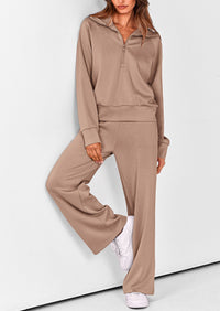 PRETTYGARDEN Women's 2 Piece Outfits Casual Lapel Half Zip Sweatshirts And Wide Leg Pants Tracksuit Sets