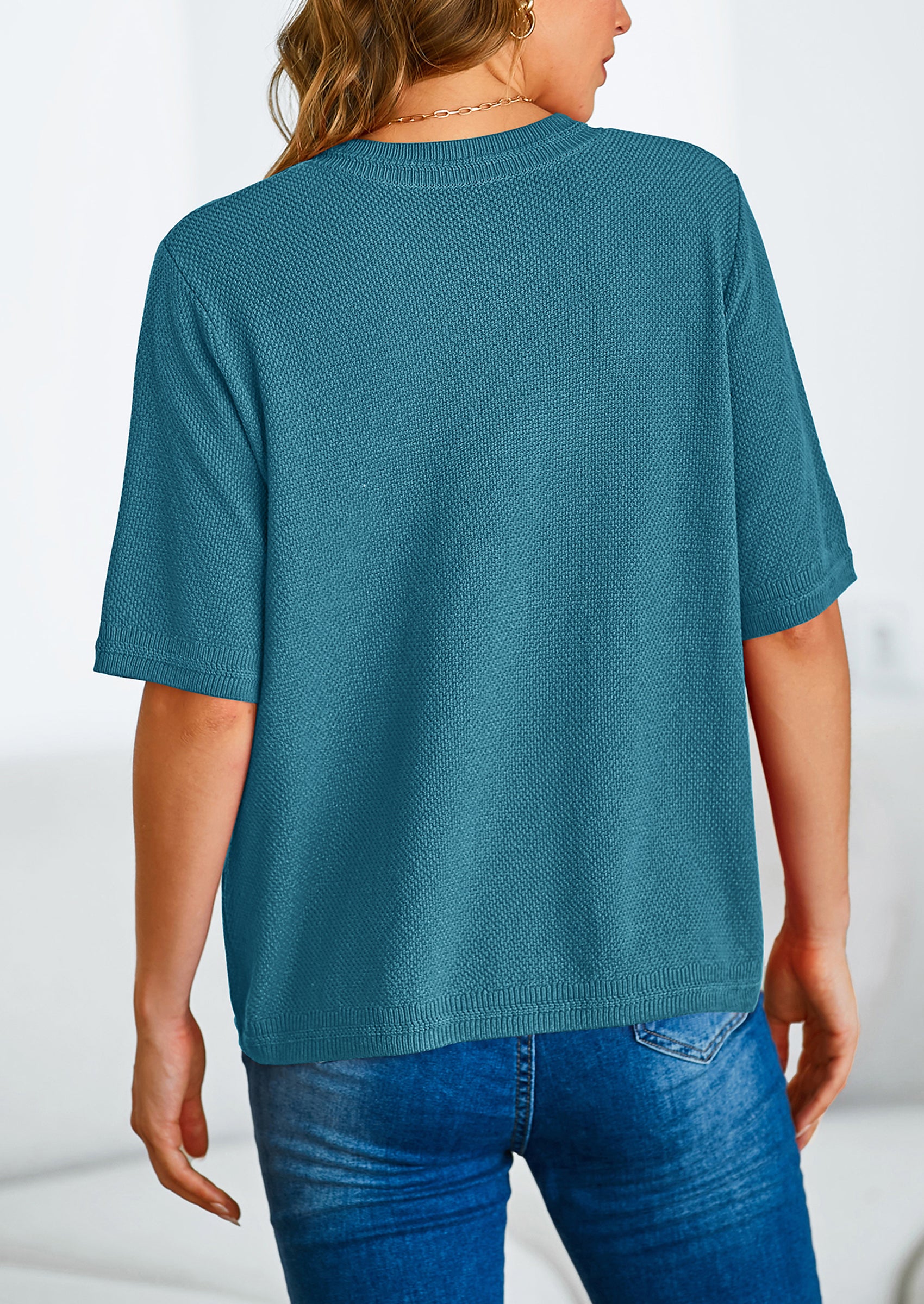 PRETTYGARDEN Women's Summer Button Down Shirts Casual Short Sleeve Crew Neck Ribbed Knit Blouse Top Cardigans