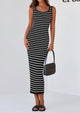 Womens Summer Tank Dress Casual Sleeveless Striped Ribbed Knit Long Dresses Beach Vacation Sundress