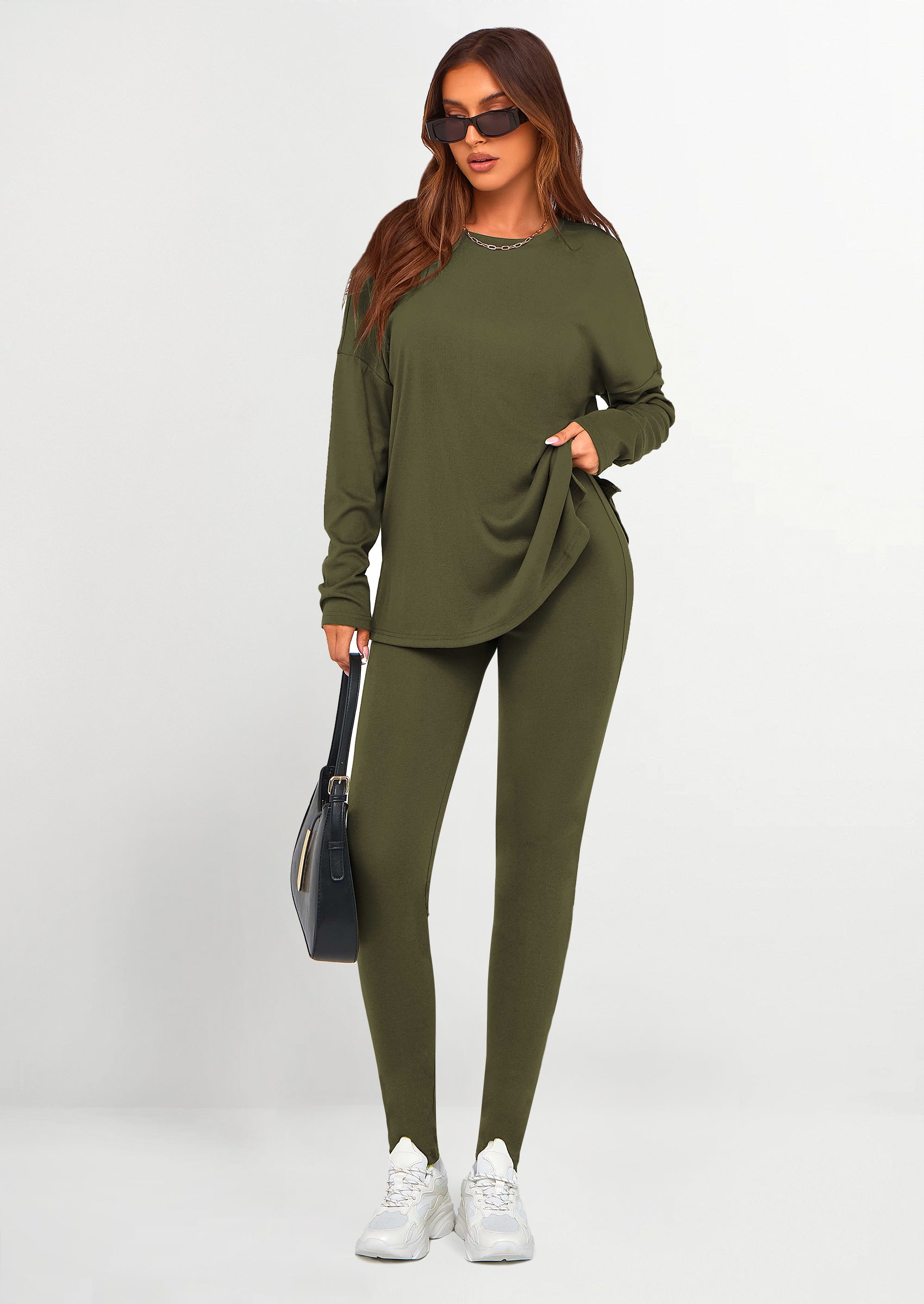 2 piece long sleeve dress with leggings PRETTYGARDEN 2 Piece Outfits Casual Long Sleeve Tunic Tops Legging Pan