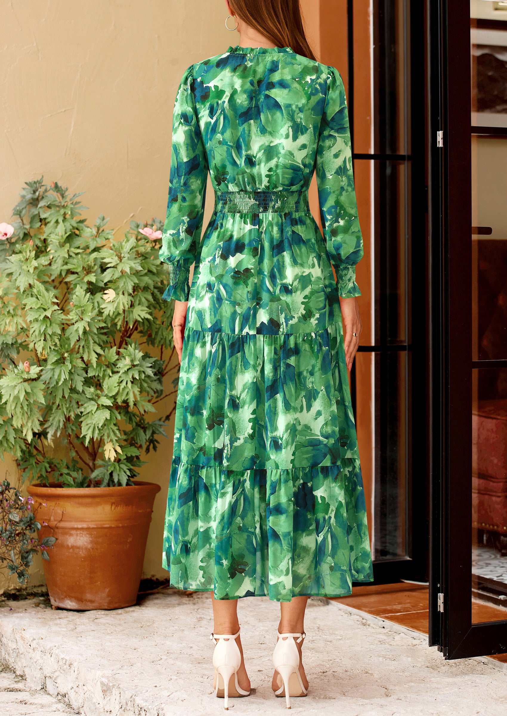 PRETTYGARDEN Women's Floral Maxi Dress Spring Long Sleeve V Neck Casual A Line Long Flowy Boho Party Dresses