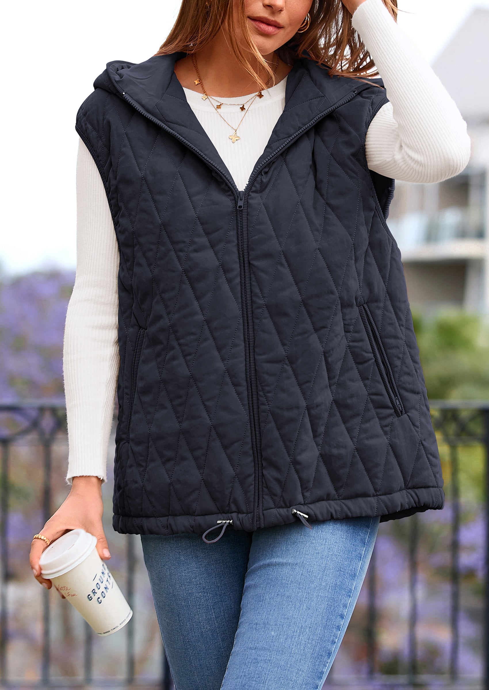 PRETTYGARDEN Women's Fall Spring Vest Casual Sleeveless Hooded Zip Up Jacket Trendy Winter Coat Outerwear PRETTYGARDEN