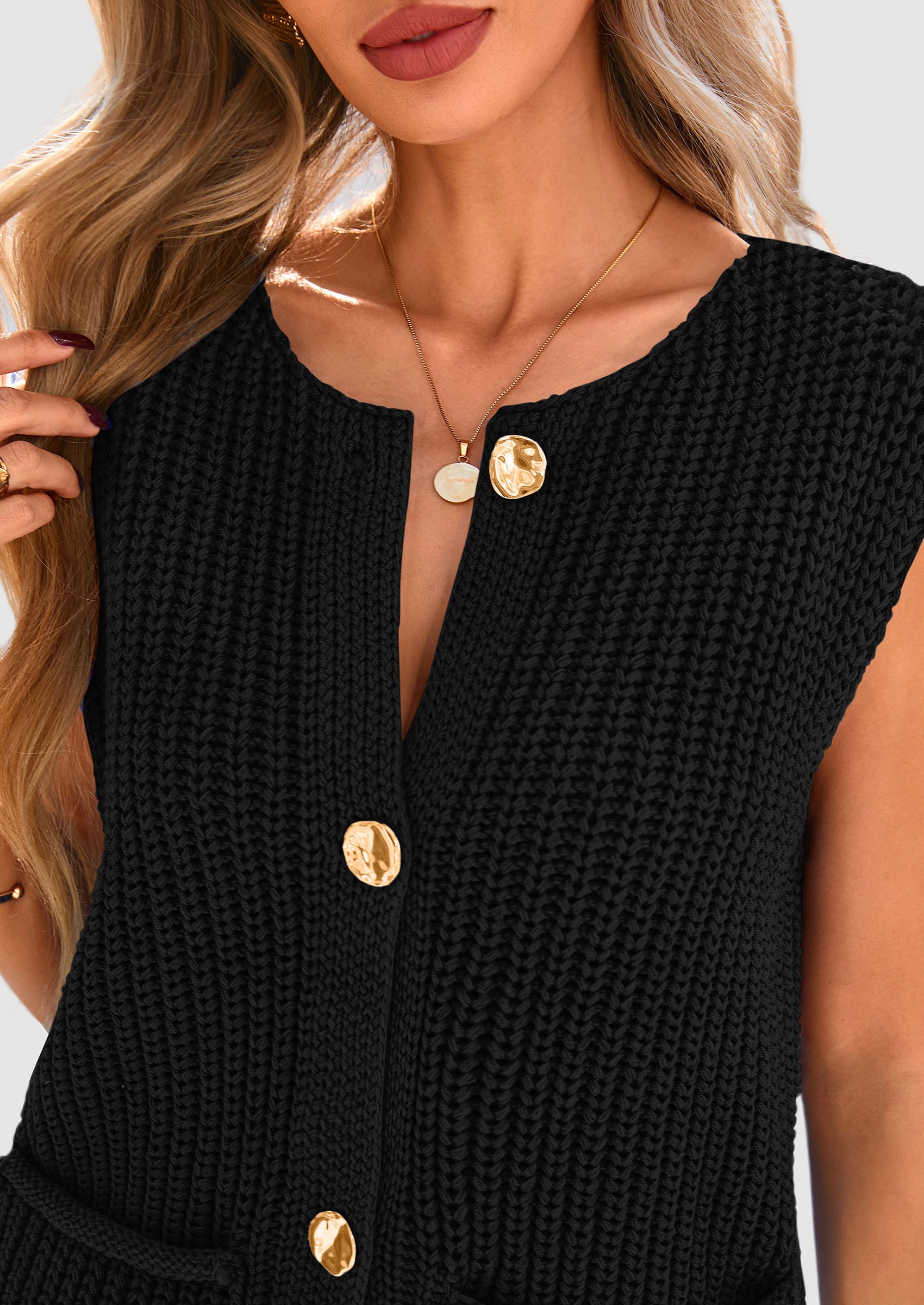 PRETTYGARDEN Women's Summer Sweaters Vest Sleeveless Button Down Cropped Pockets Chunky Knit Cardigan Trendy Tank Tops