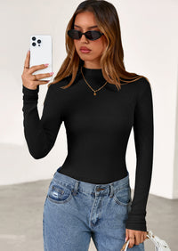 PRETTYGARDEN Women's Turtleneck Long Sleeve Shirts Fall Basic Tees Ribbed Fitted Tops Thermal Layering Knit Top Clothes