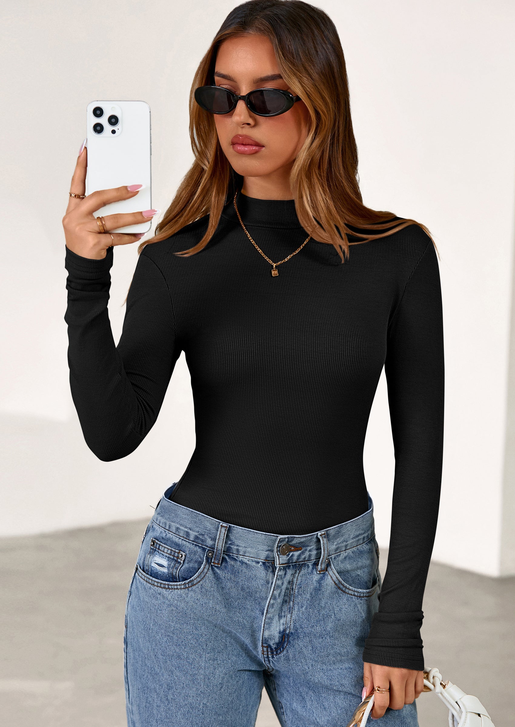 PRETTYGARDEN Women's Turtleneck Long Sleeve Shirts Fall Basic Tees Ribbed Fitted Tops Thermal Layering Knit Top Clothes